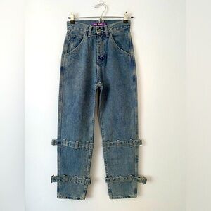 NWT 3 Studio Jeans with Buckles Size Small 24" Waist High Rise Denim Tapered Leg